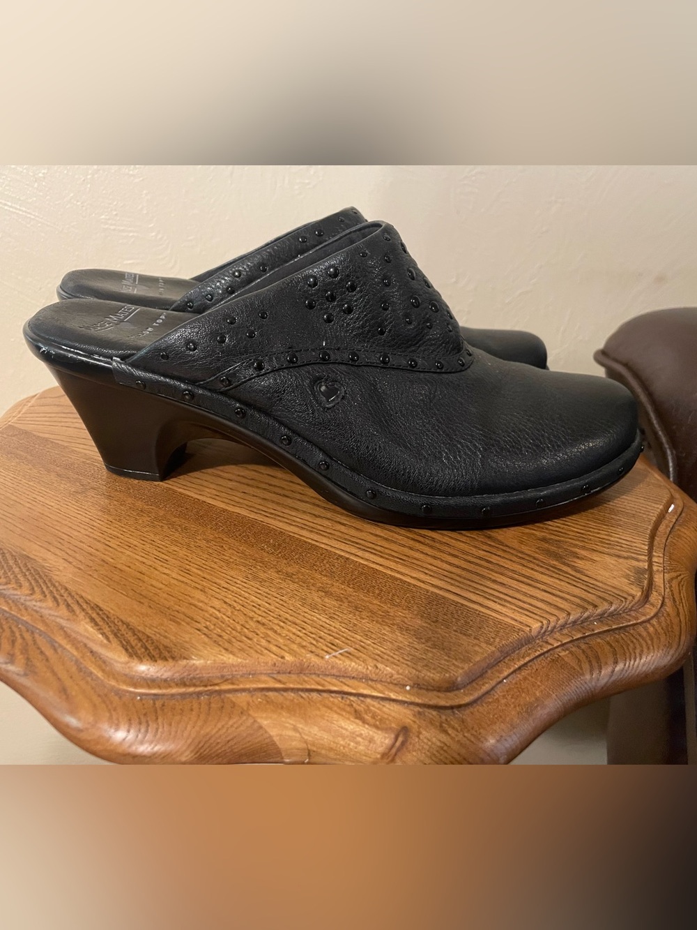 Nurse Mates pillow top Black Studded Leather Slip-On Mules